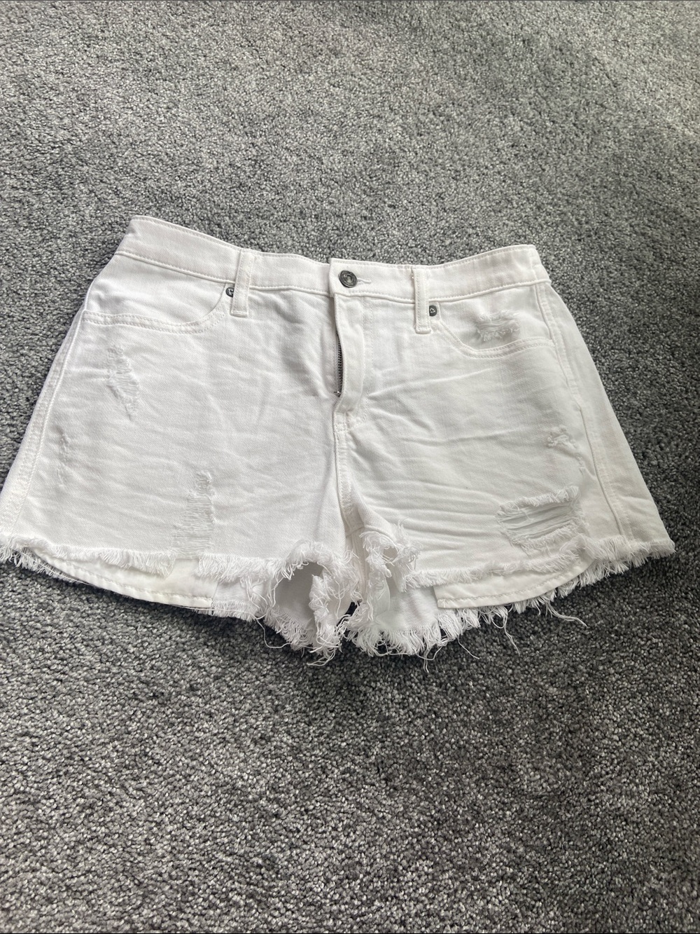 aerie White Distressed Frayed-Hem Denim Shorts